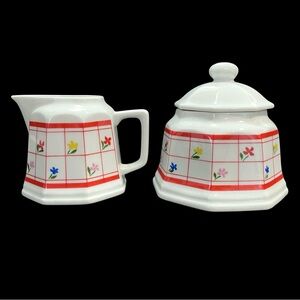 Vintage 1980s Genin-Trudeau Japan Petites Fleurs Fine Porcelain Sugar & Creamer